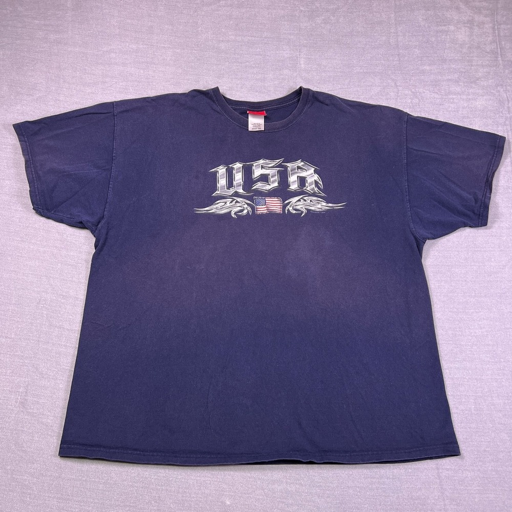 Sonoma USA Flag Graphic Regular Crew Neck T-Shirt Mens 2XL Navy Blue Cotton